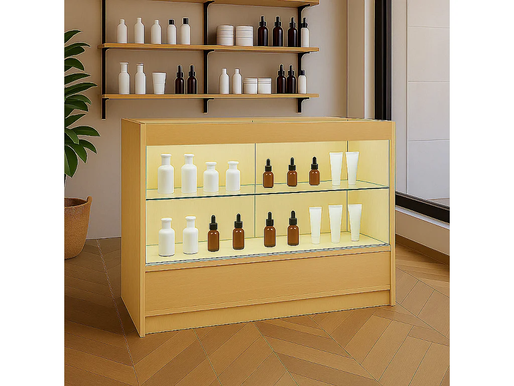 Comptoir de Vente Érable LED Intégrés C1200 Portes Coulissantes [2 Clés INCLUS]