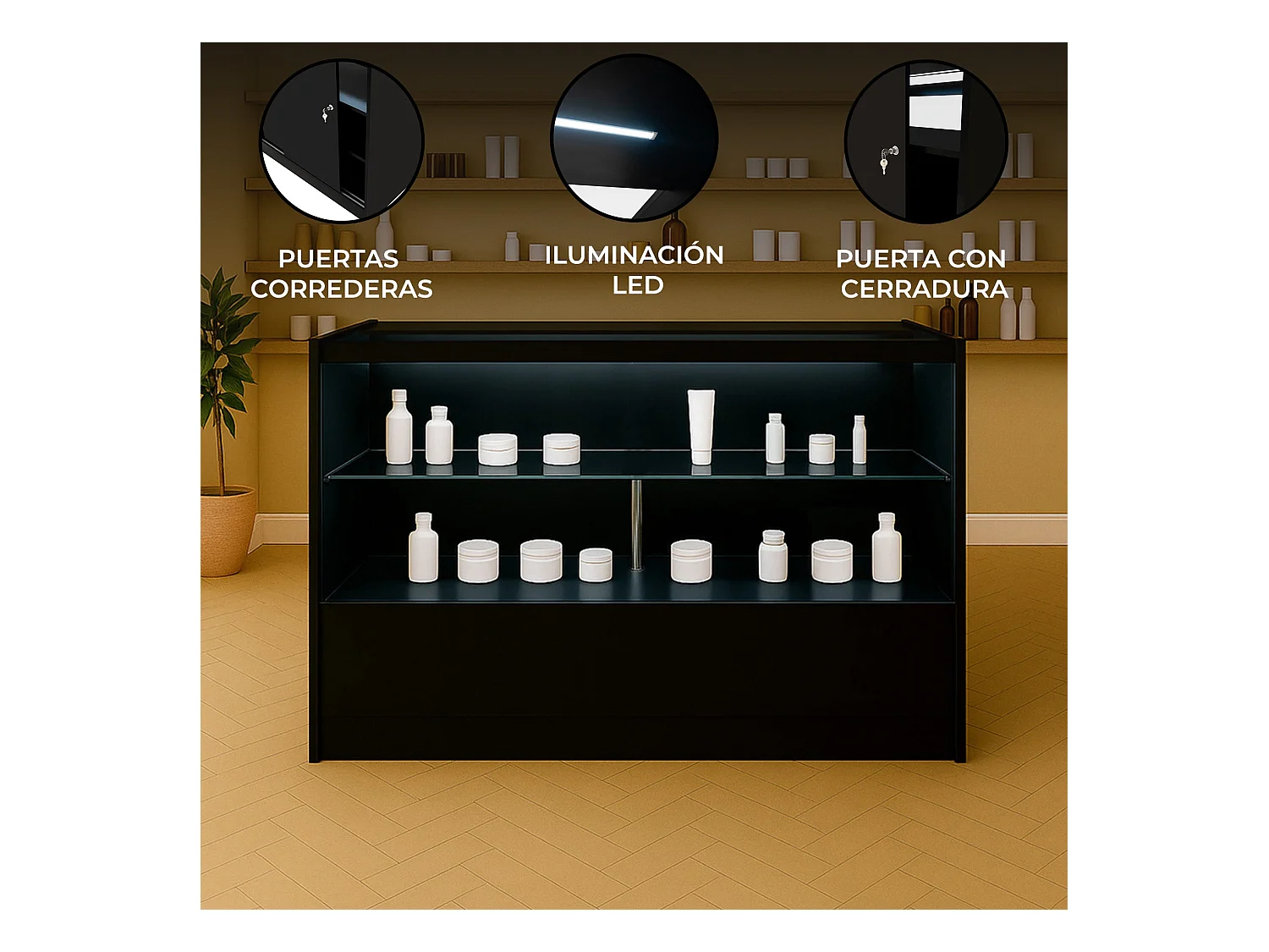 C1500 LED-Ladentheke – Schwarz