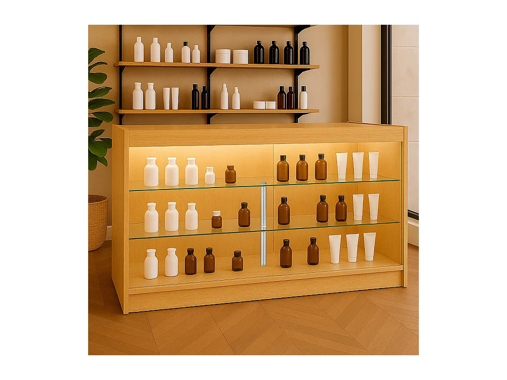 Comptoir de Vente Érable LED Intégrés K1500 Portes Coulissantes [2 Clés INCLUS]