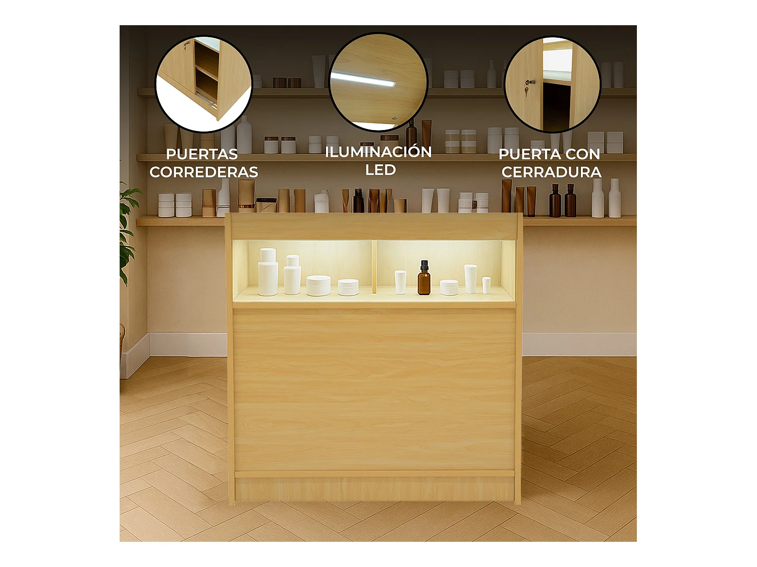 B900 LED-Ladentheke – Ahorn