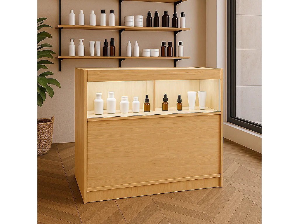 Comptoir de Vente Érable LED Intégrés B900 Portes Coulissantes [2 Clés INCLUS]