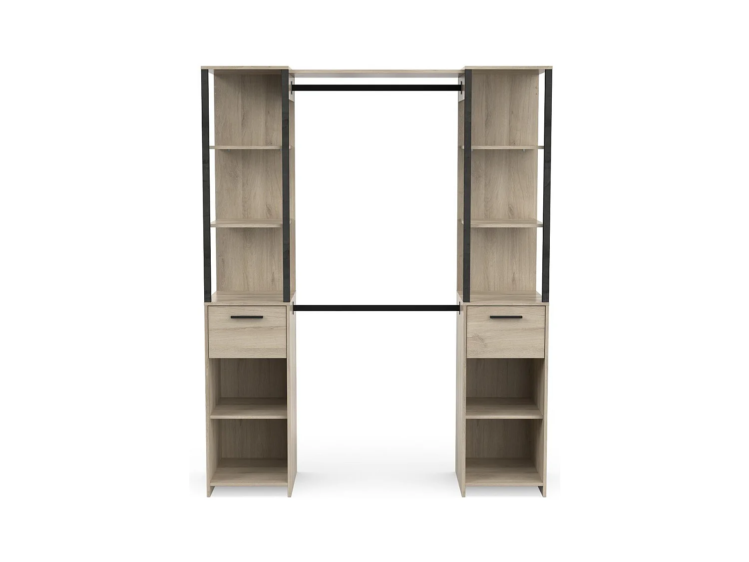 Kast met 2 kolommen - GARY - Eik en Zwart - 159,8 x 49,5 x 200,3 cm - DEMEYERE