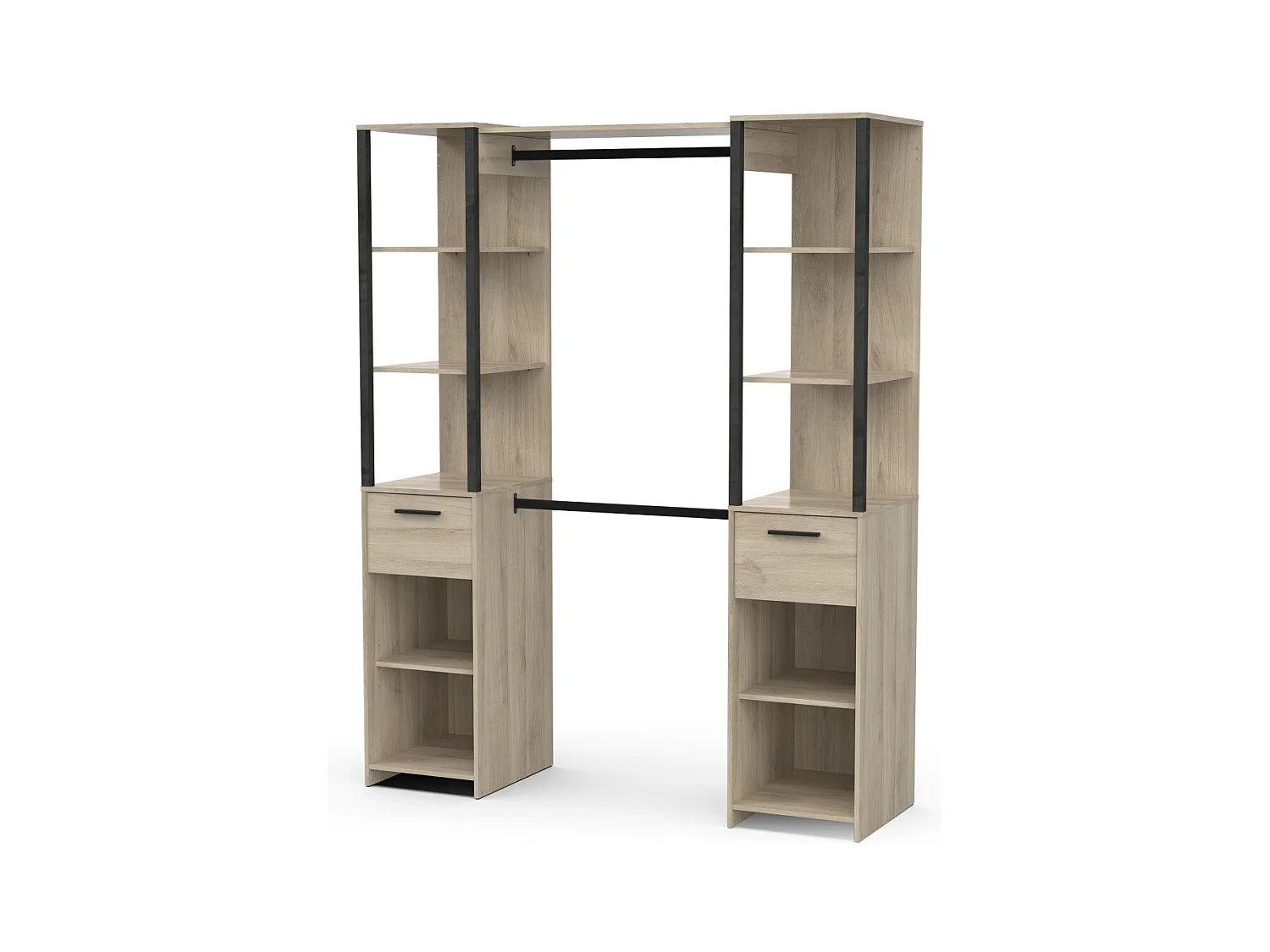 Kast met 2 kolommen - GARY - Eik en Zwart - 159,8 x 49,5 x 200,3 cm - DEMEYERE