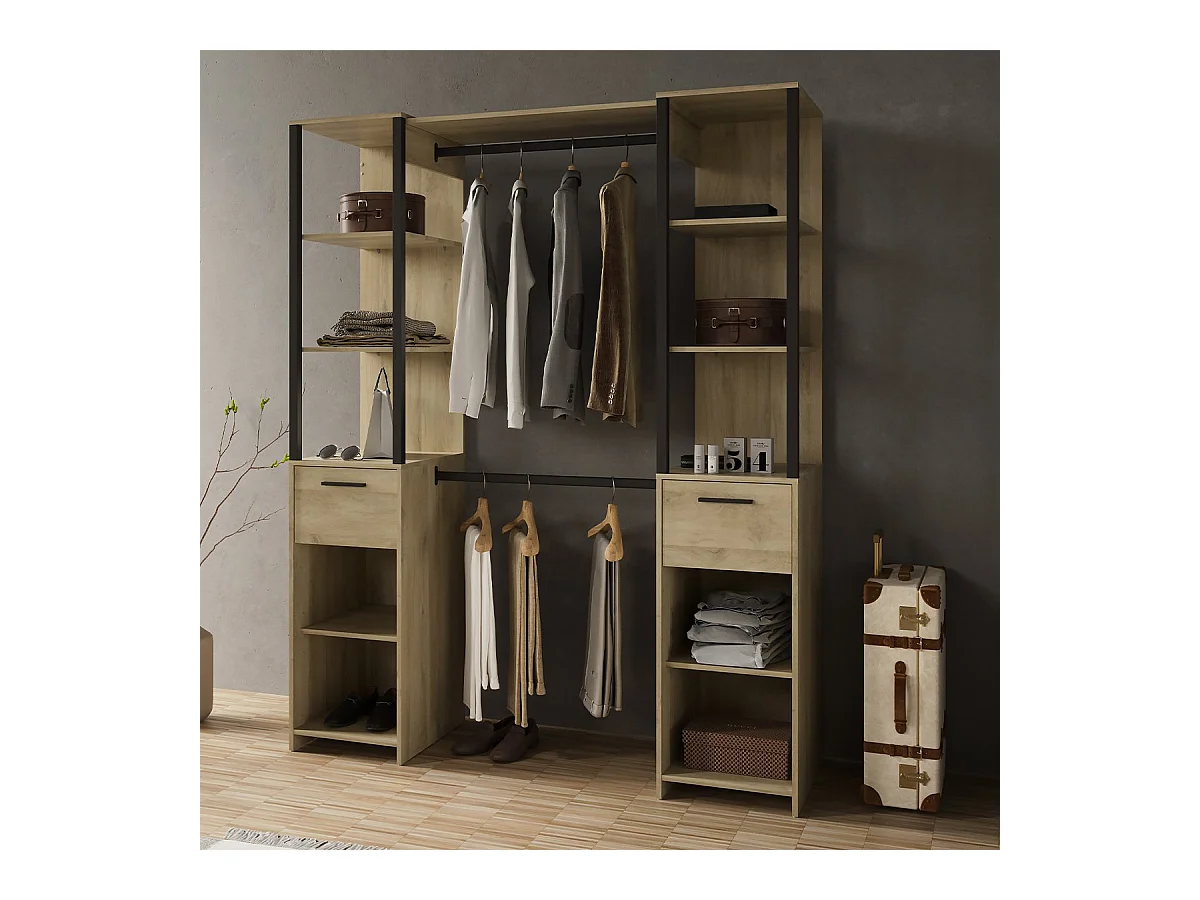 Kast met 2 kolommen - GARY - Eik en Zwart - 159,8 x 49,5 x 200,3 cm - DEMEYERE