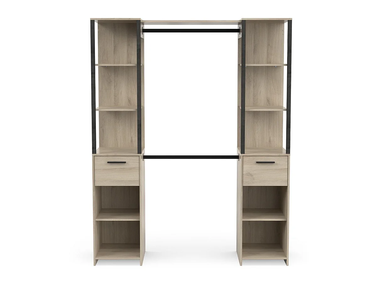 Kast met 2 kolommen - GARY - Eik en Zwart - 159,8 x 49,5 x 200,3 cm - DEMEYERE