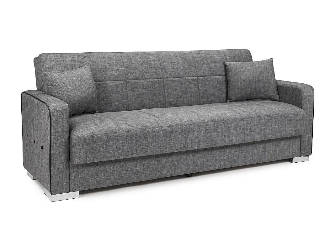 Sofá cama de 90x115-220x85-190 cm con arcón oculto bajo el asiento en color gris Torra