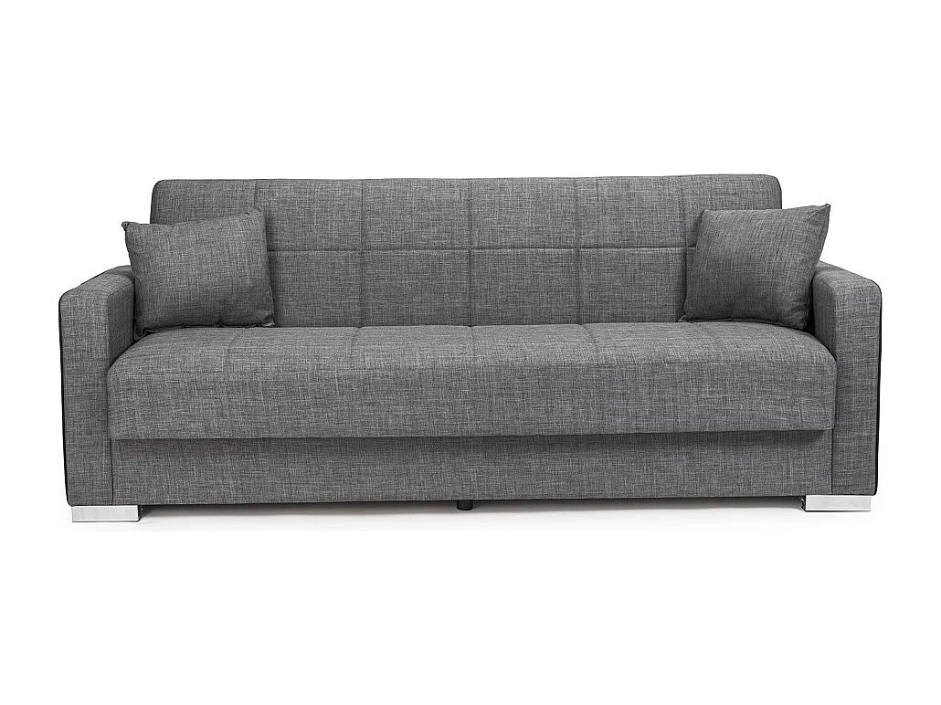 Sofá cama de 90x115-220x85-190 cm con arcón oculto bajo el asiento en color gris Torra