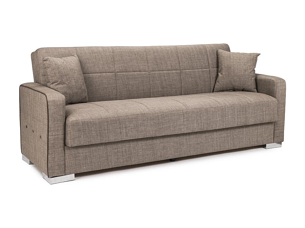 Sofá cama de 90x115-220x85-190 cm con arcón oculto bajo el asiento en color beige Torra