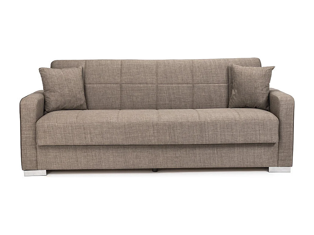 Sofá cama de 90x115-220x85-190 cm con arcón oculto bajo el asiento en color beige Torra