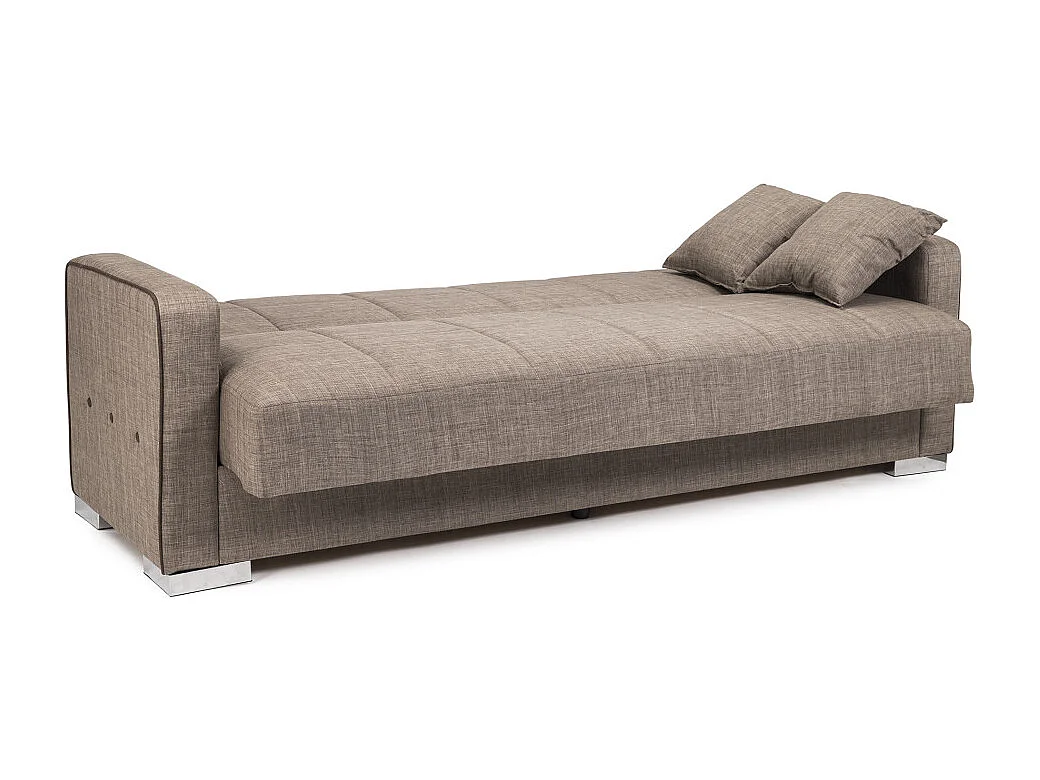 Sofá cama de 90x115-220x85-190 cm con arcón oculto bajo el asiento en color beige Torra