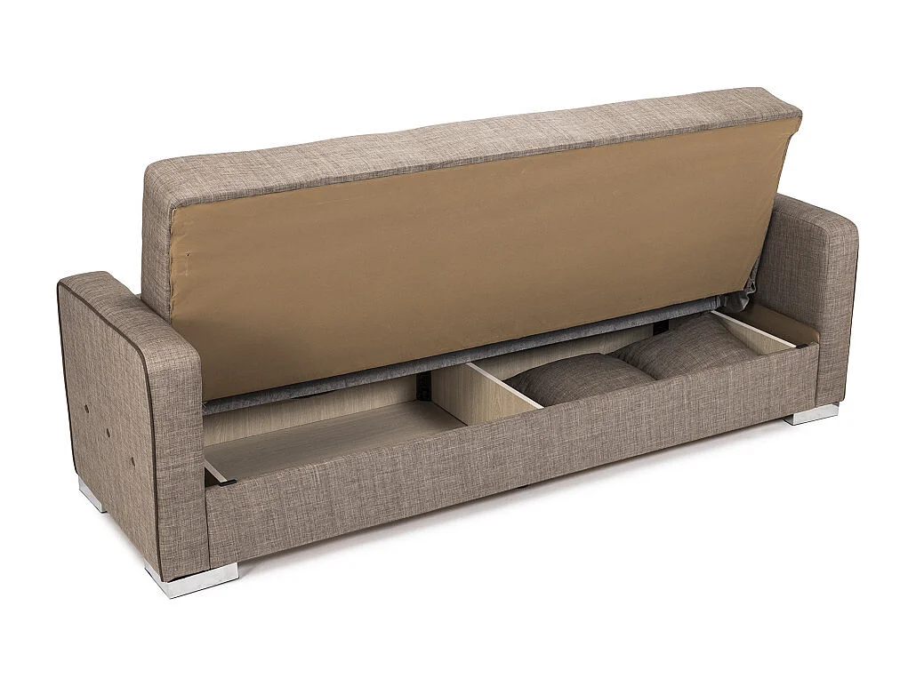 Sofá cama de 90x115-220x85-190 cm con arcón oculto bajo el asiento en color beige Torra