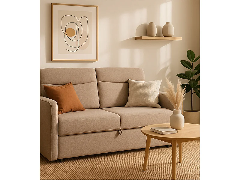 Sofá cama de 44-96x150x100-190 cm con mecanismo de apertura tipo delfín en marrón Ubud