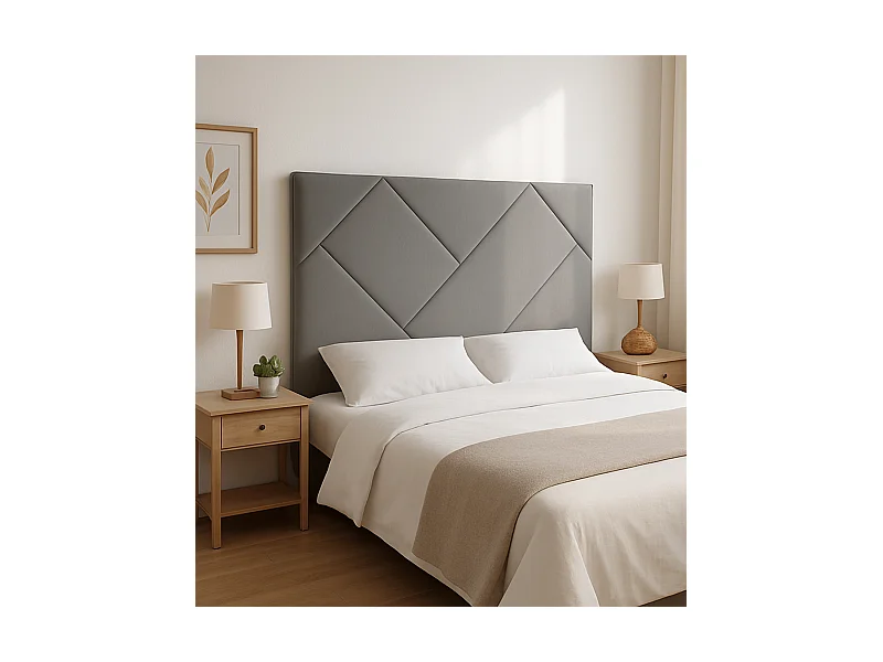 Cabecero de 120x160x6 cm tapizado en tela con diseño asimétrico en color gris Eupa