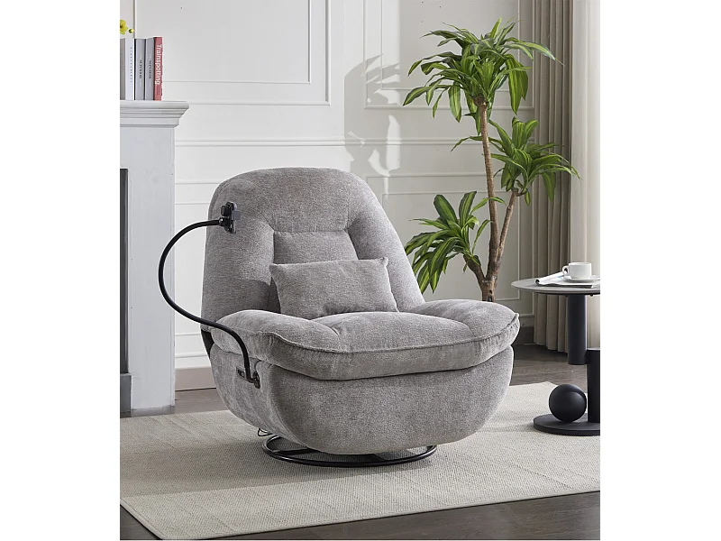 Sillón de 100x87x100 cm con cojín lumbar, función giratoria y brazo flexible en gris Ermi