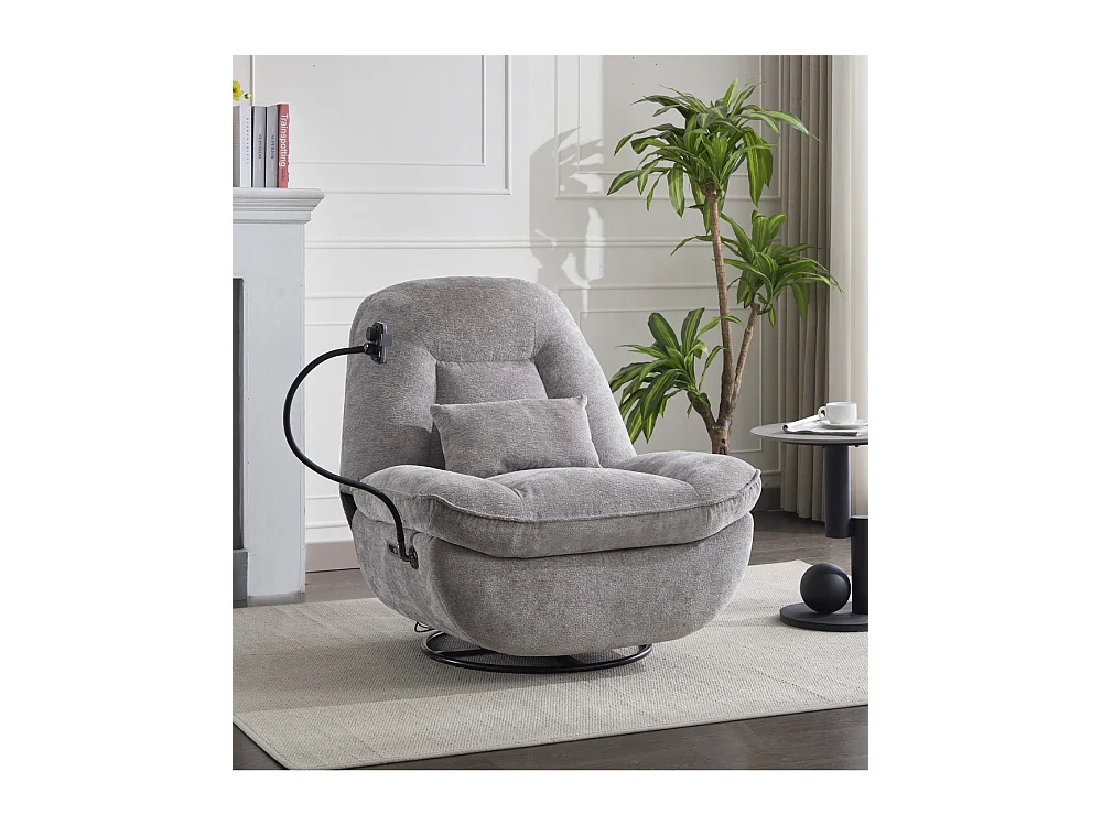 Sillón de 100x87x100 cm con cojín lumbar, función giratoria y brazo flexible en gris Ermi
