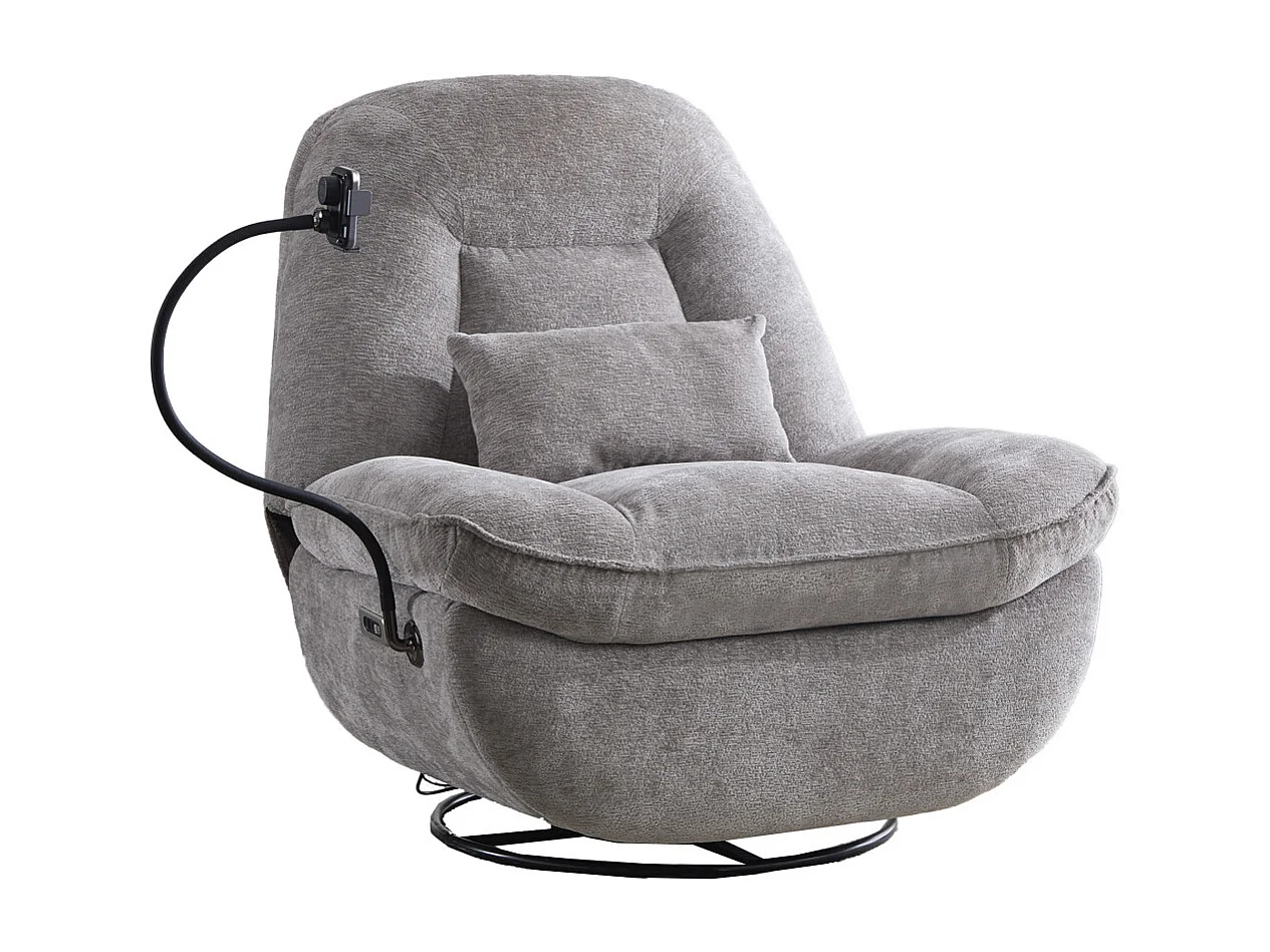 Sillón de 100x87x100 cm con cojín lumbar, función giratoria y brazo flexible en gris Ermi