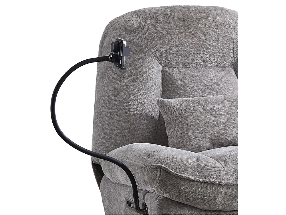 Sillón de 100x87x100 cm con cojín lumbar, función giratoria y brazo flexible en gris Ermi