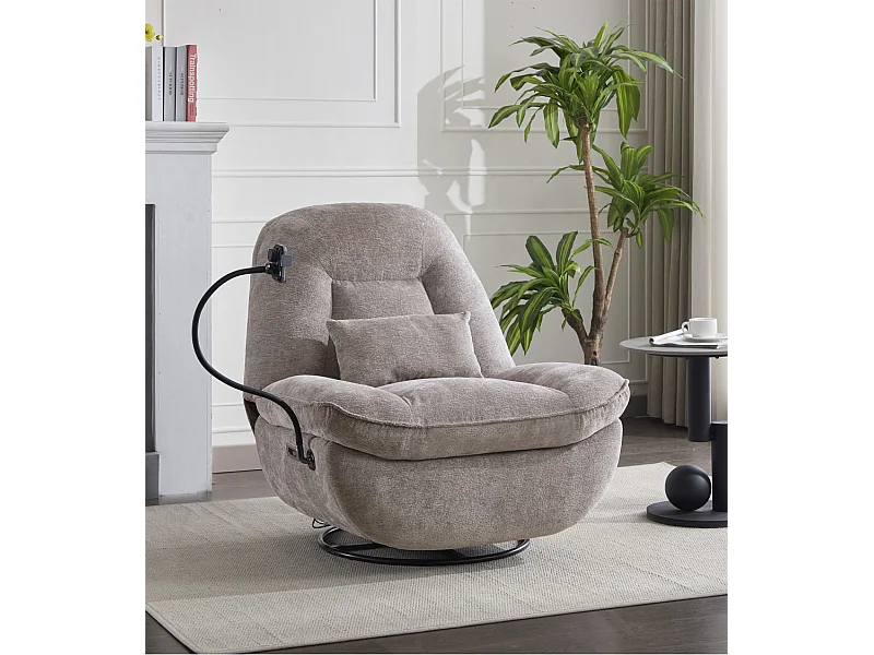 Sillón de 100x87x100 cm con cojín lumbar, función giratoria y brazo flexible en beige Ermi