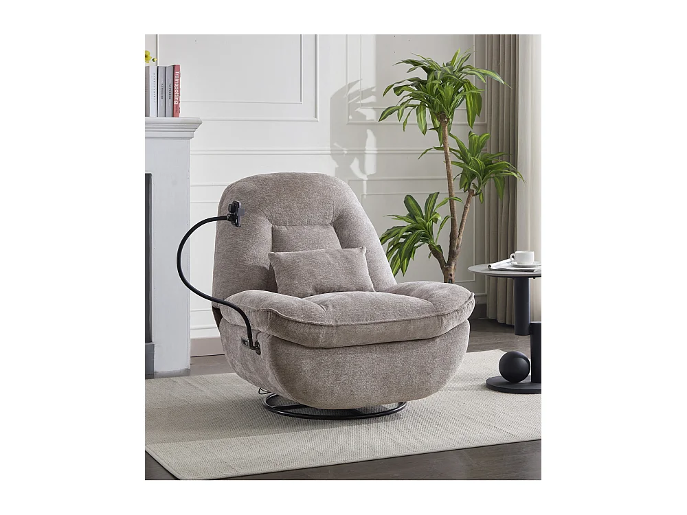 Sillón de 100x87x100 cm con cojín lumbar, función giratoria y brazo flexible en beige Ermi