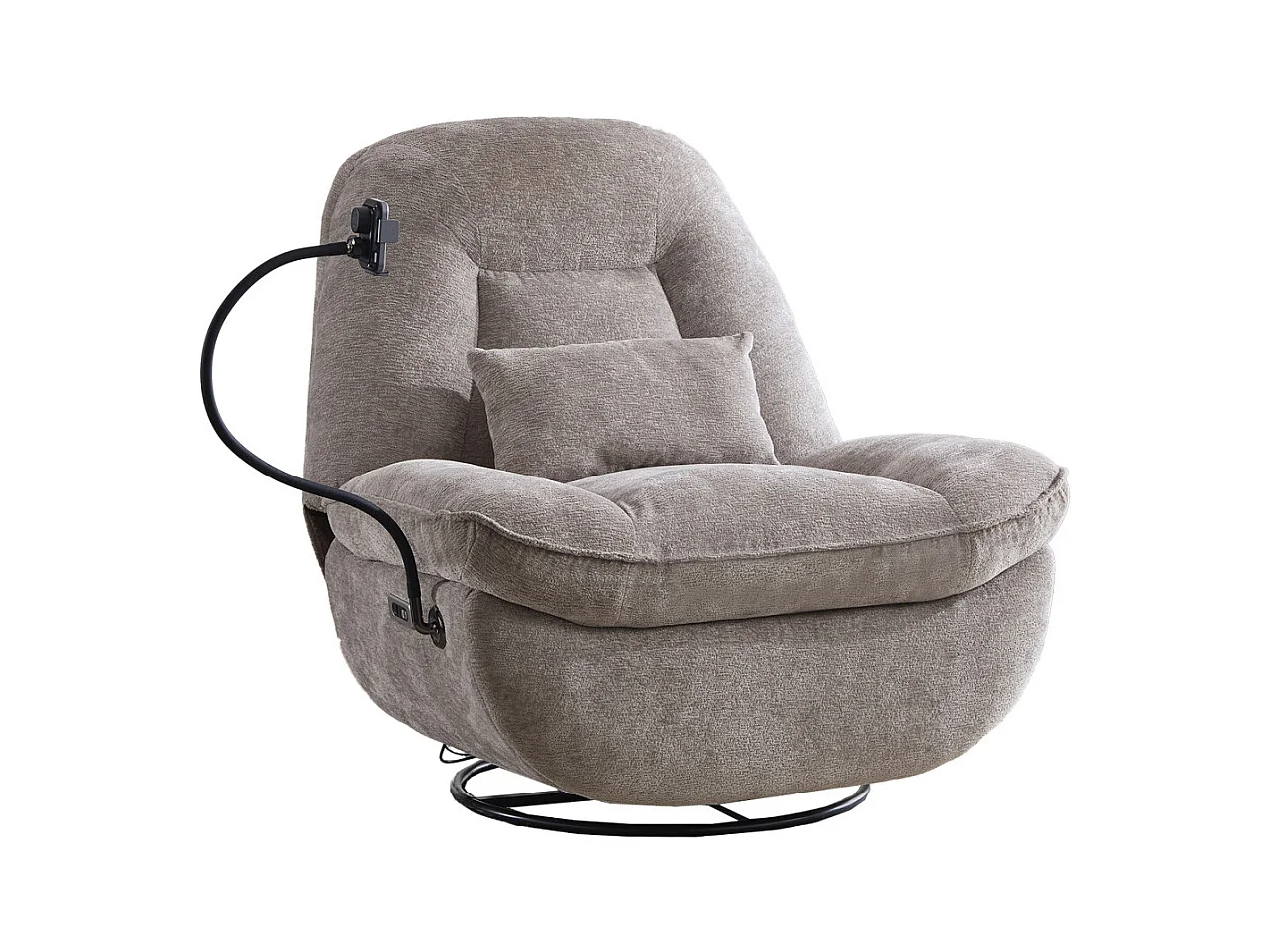 Sillón de 100x87x100 cm con cojín lumbar, función giratoria y brazo flexible en beige Ermi