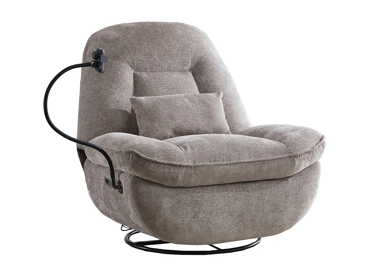 Sillón de 100x87x100 cm con cojín lumbar, función giratoria y brazo flexible en beige Ermi