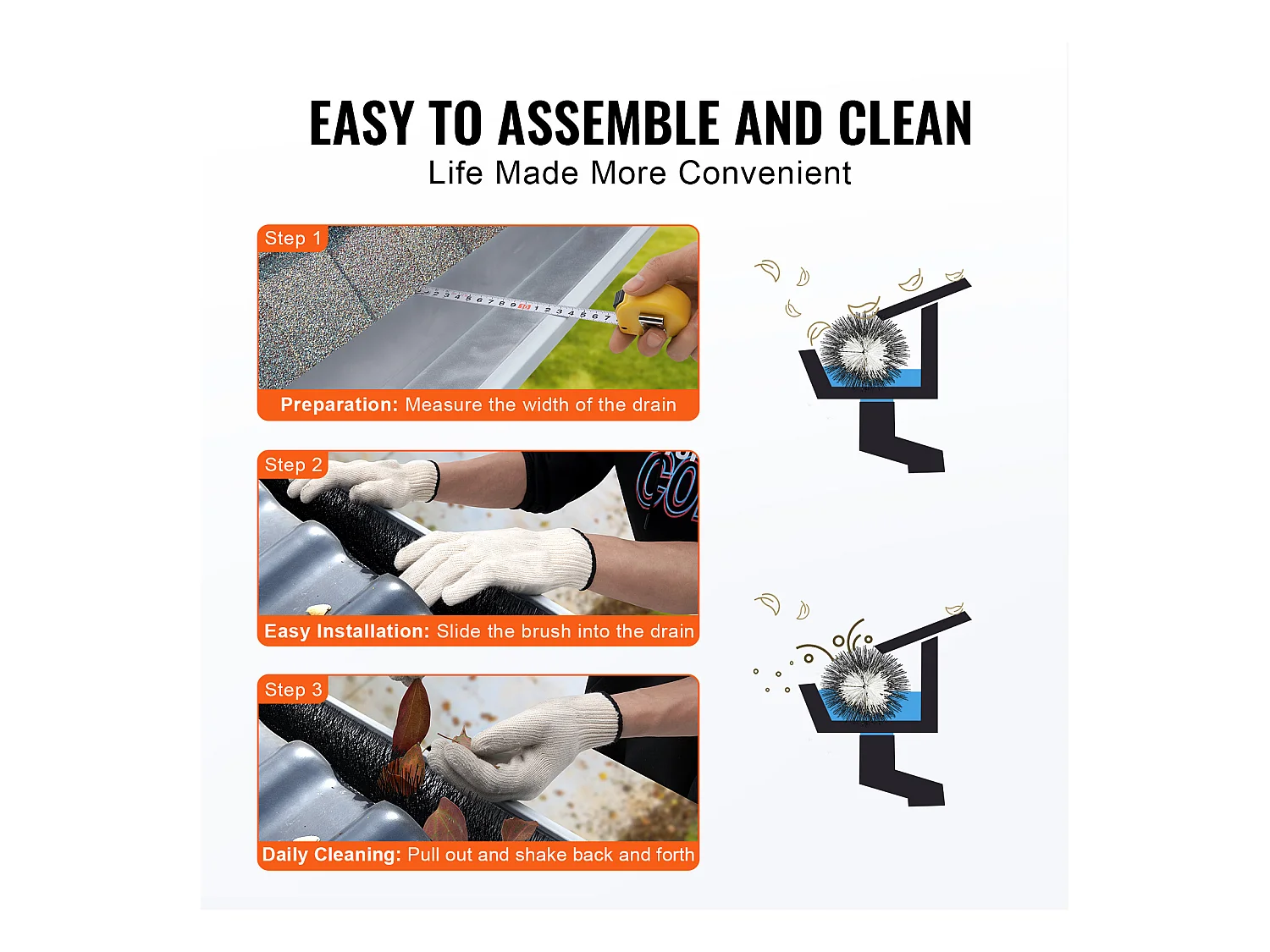 Brosse de Protection de Gouttière SucceBuy Longueur Totale 4,6 m, Lot de 5, pour Gouttières 12,7 cm, PP + Fil d’Acier Galvanisé