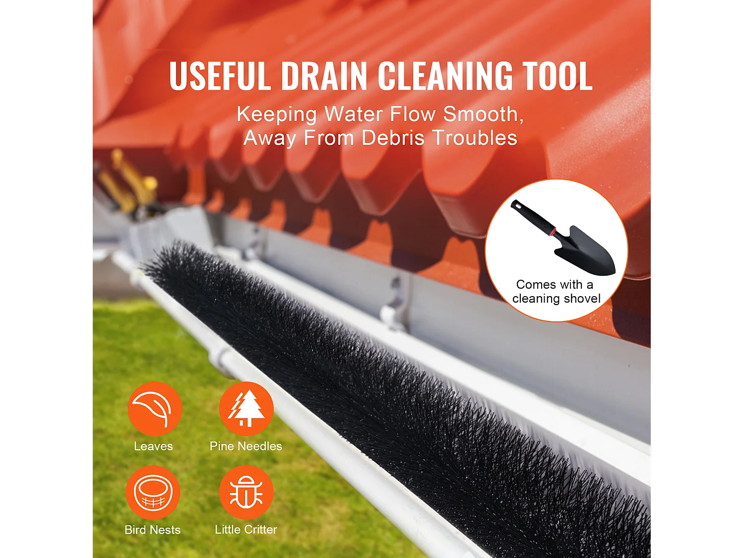 Brosse de Protection pour Gouttière SucceBuy 3,7 m Anti-Feuilles pour Gouttière 12,7 cm, 40 Pièces, PP + Galvanisé, Noir, 120 ft, 13,1 lb