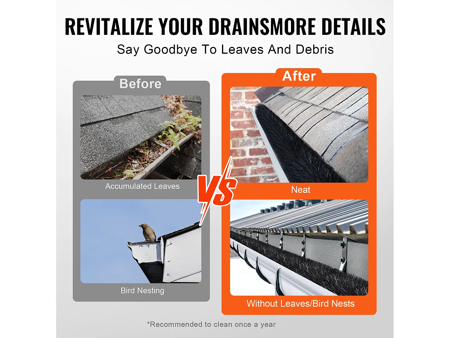 Brosse de Protection pour Gouttière SucceBuy 3,7 m Anti-Feuilles pour Gouttière 12,7 cm, 40 Pièces, PP + Galvanisé, Noir, 120 ft, 13,1 lb