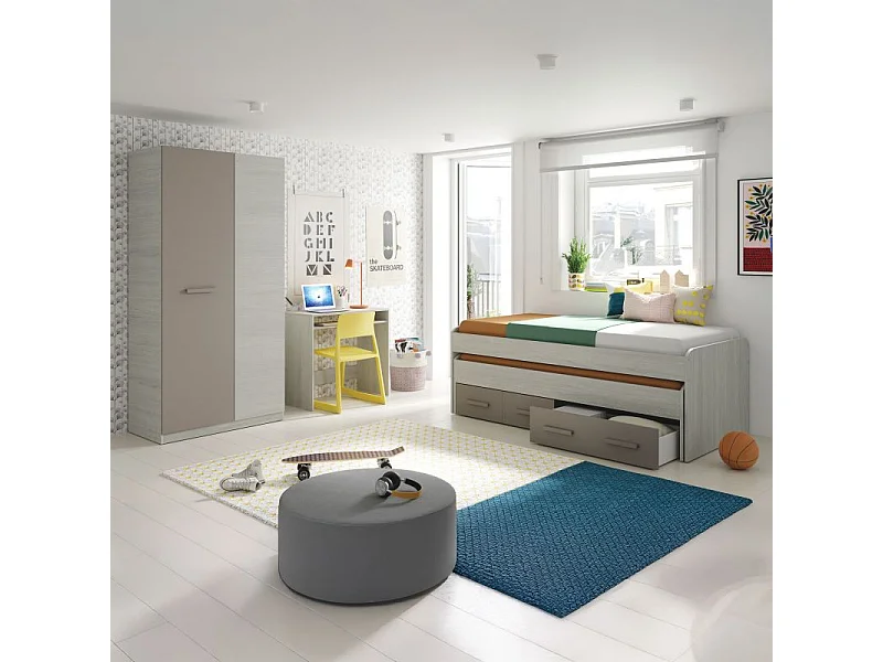 Cama doble juvenil Axim Blanco Alpes - Basalto