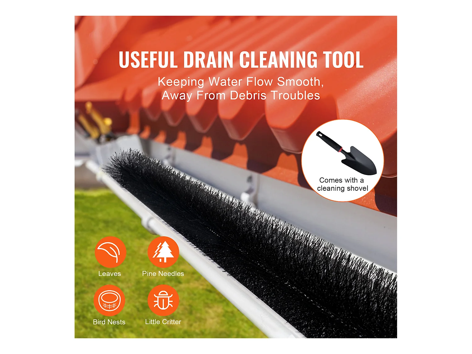 Brosse Protection Gouttière SucceBuy 18 m Poils Longs 13,3 cm Anti-Feuilles, 20 Pièces, PP + Fil Acier, Résistant à la Corrosion