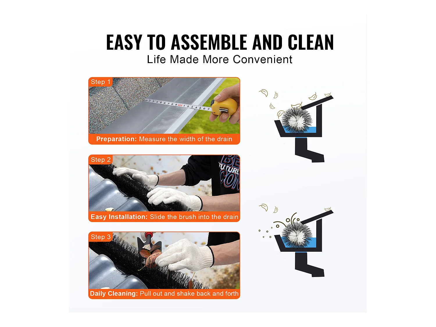 Brosse Protection Gouttière SucceBuy 18 m Poils Longs 13,3 cm Anti-Feuilles, 20 Pièces, PP + Fil Acier, Résistant à la Corrosion