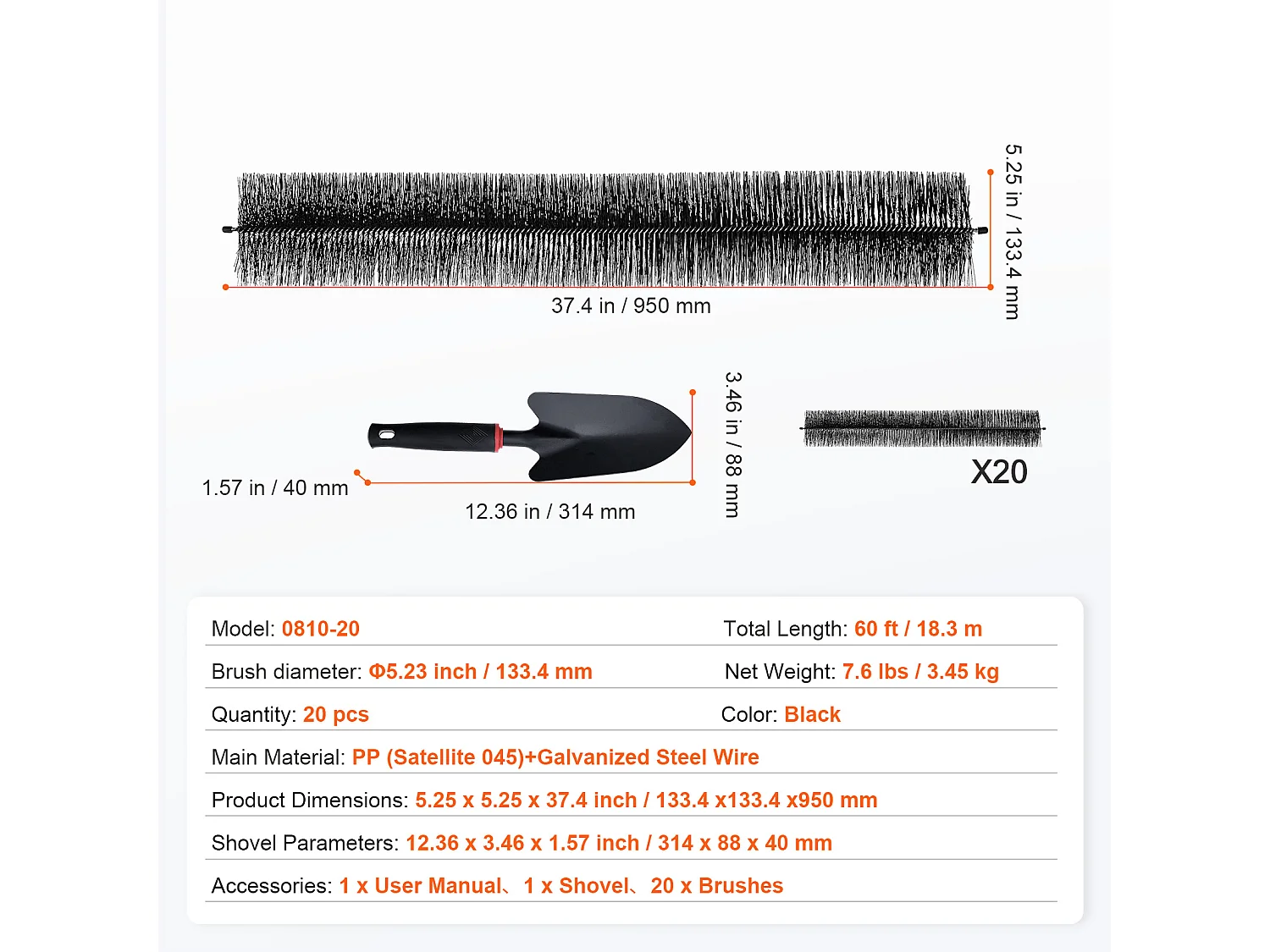 Brosse Protection Gouttière SucceBuy 18 m Poils Longs 13,3 cm Anti-Feuilles, 20 Pièces, PP + Fil Acier, Résistant à la Corrosion