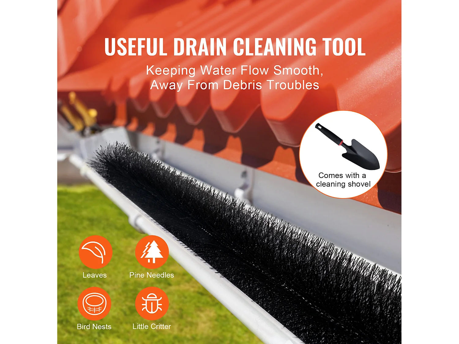 Brosse Protection Gouttière SucceBuy 18 m Poils Longs 13,3 cm Anti-Feuilles, 20 Pièces, PP + Fil Acier, Résistant à la Corrosion