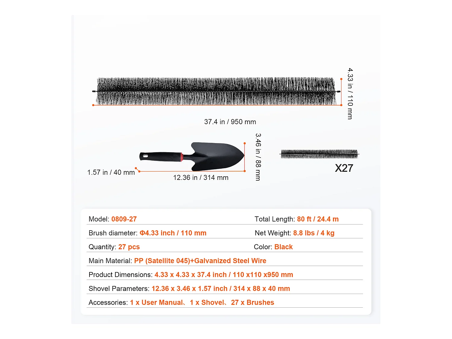 Escova de Proteção para Calha SucceBuy 24 m Anti-Folhas 12,7 cm Modelo 0809-27 Material PP Fio de Aço Galvanizado