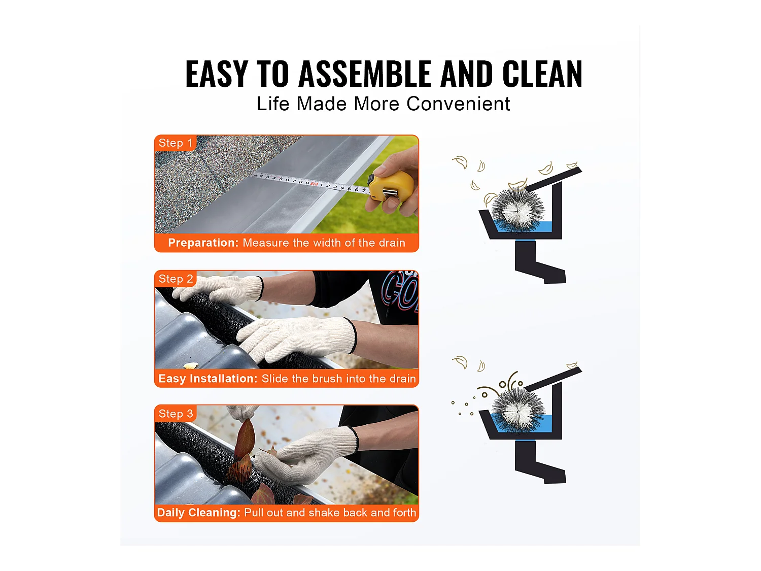 Escova de Proteção para Calha SucceBuy 9,1 m Anti-Folhas 12,7 cm, 10 peças, Material PP + Aço Galvanizado, Peso 1,45 kg