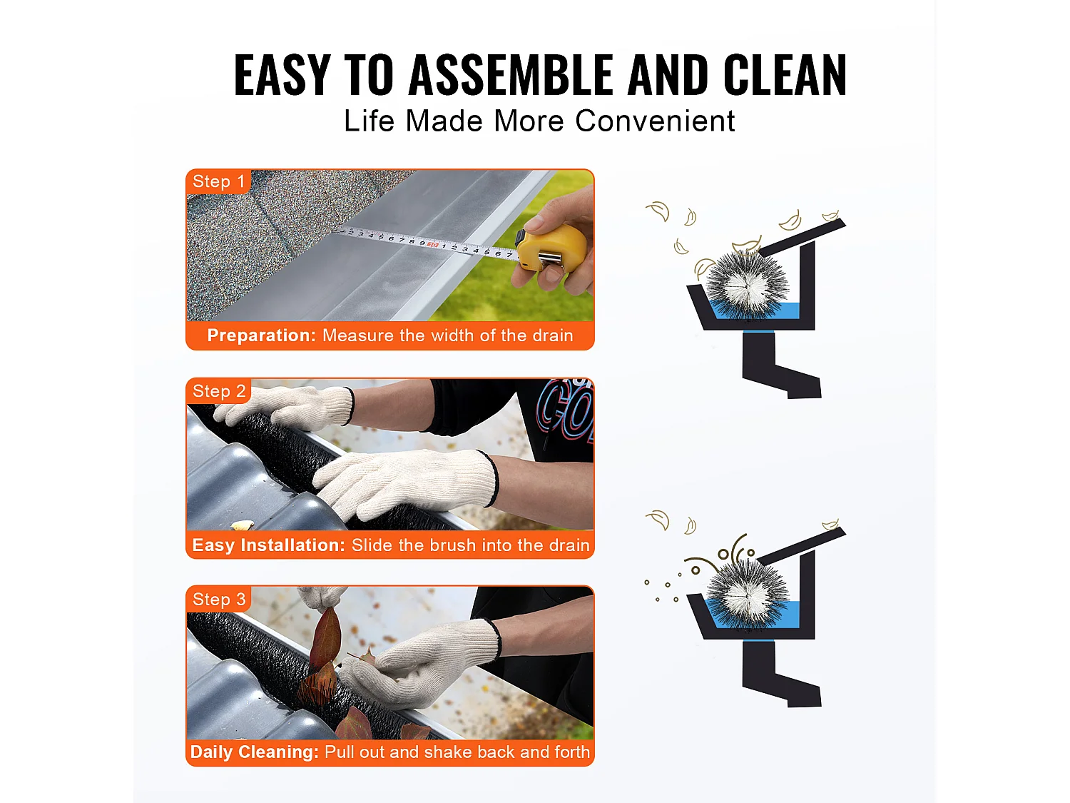 Brosse de Protection de Gouttière SucceBuy 9,1 m Anti-Feuilles 12,7 cm, 10 pièces, Matériau PP + Acier Galvanisé, Poids 1,45 kg