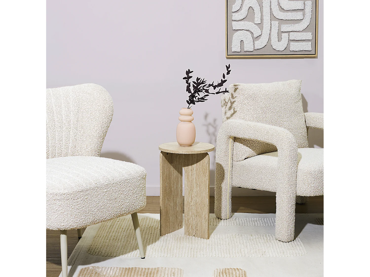 Table Appoint Pietra D30cm Blanc, Beige