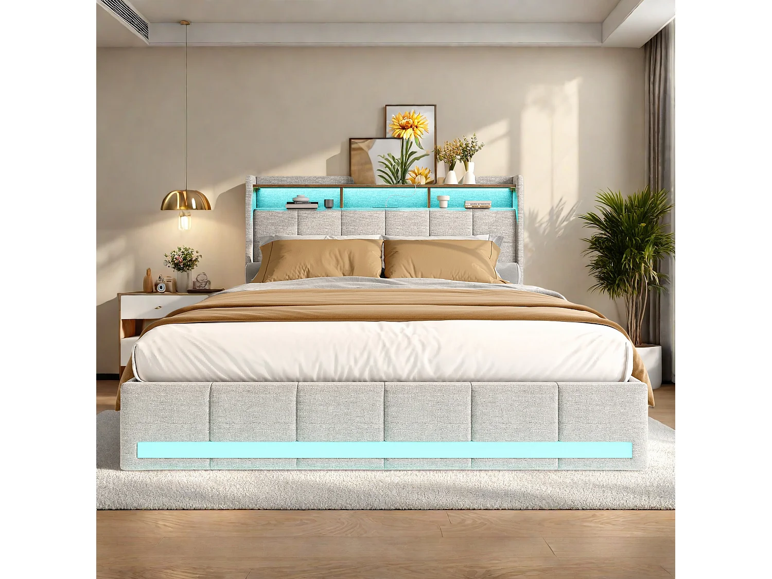 Lit double 140x190 cm - lin - beige