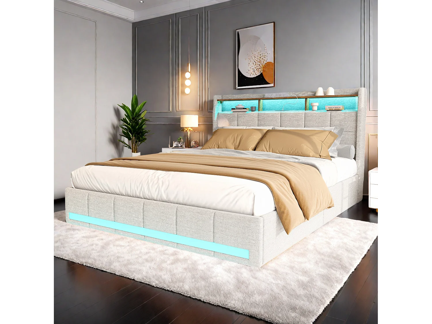 Lit double 140x190 cm - lin - beige