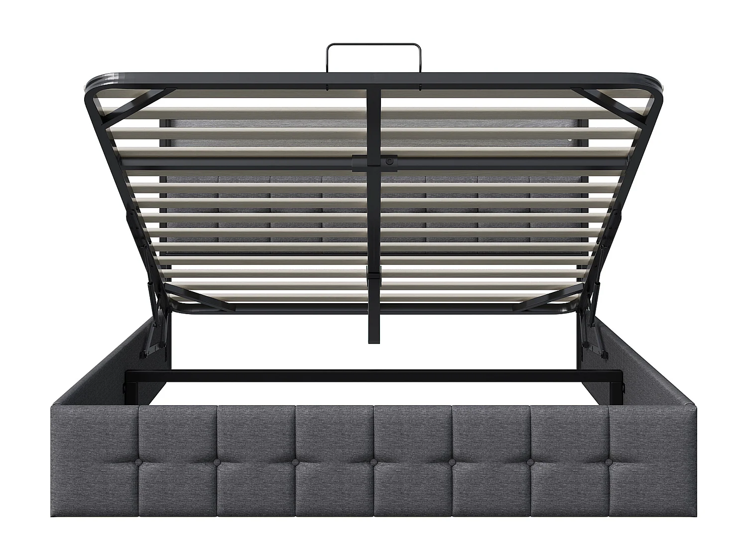 Opbergbed 140x200 cm grijs met LED, hydraulische opbergruimte, multifunctioneel hoofdeinde en lattenbodem – Scandinavische stijl