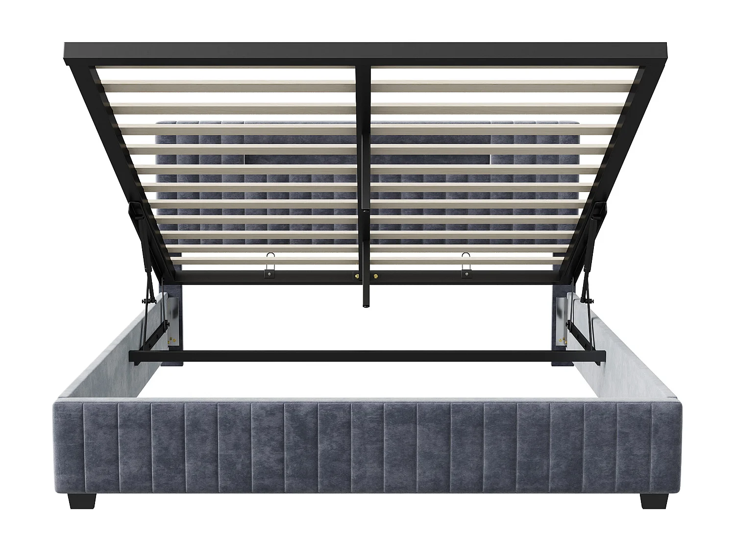 Letto contenitore per adulti 160x200 cm velluto grigio con LED multicolore, contenitore con pistone, stile scandinavo, senza materasso