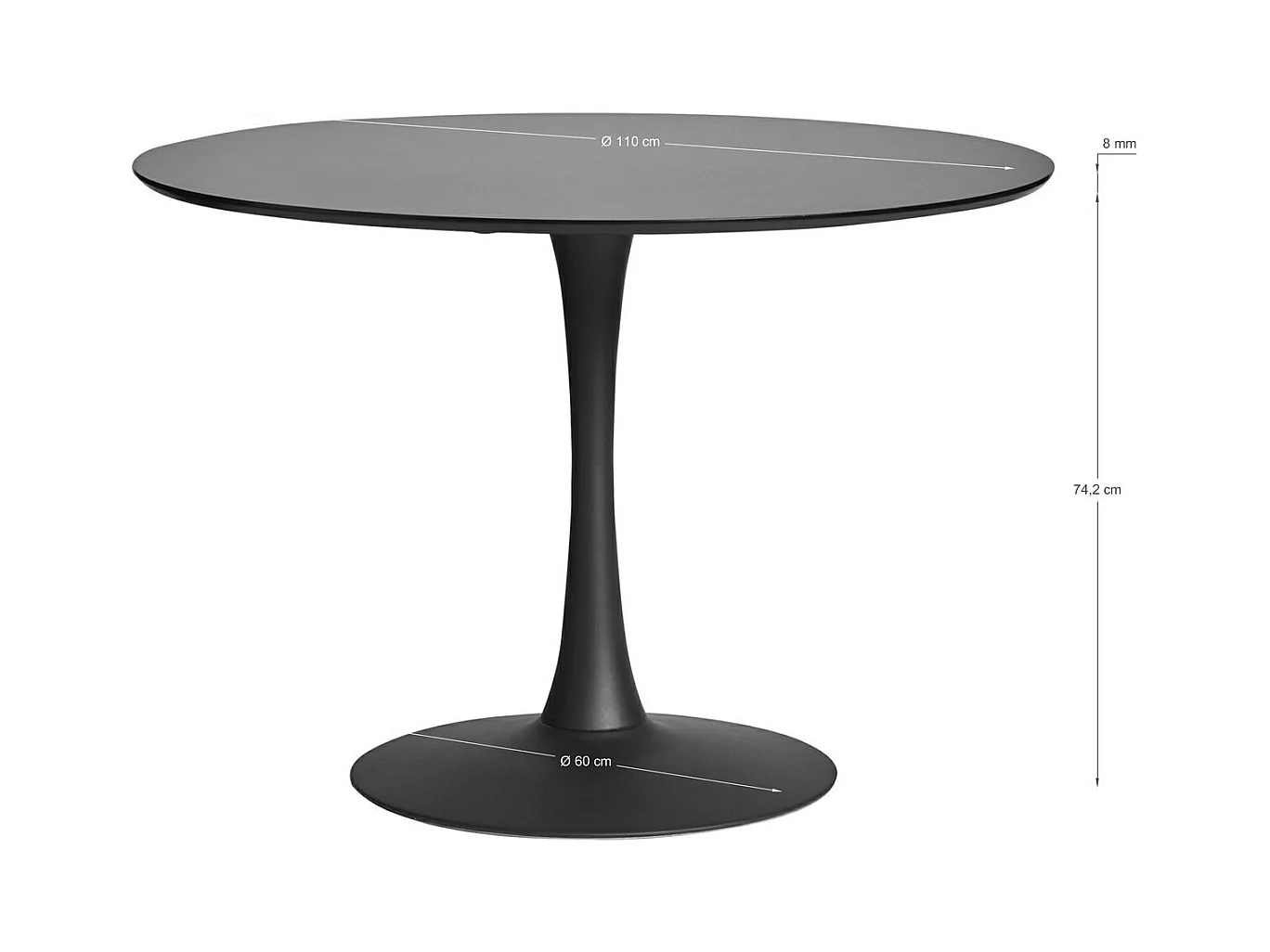 Table à manger ronde noire Ø 110 cm - Lilo