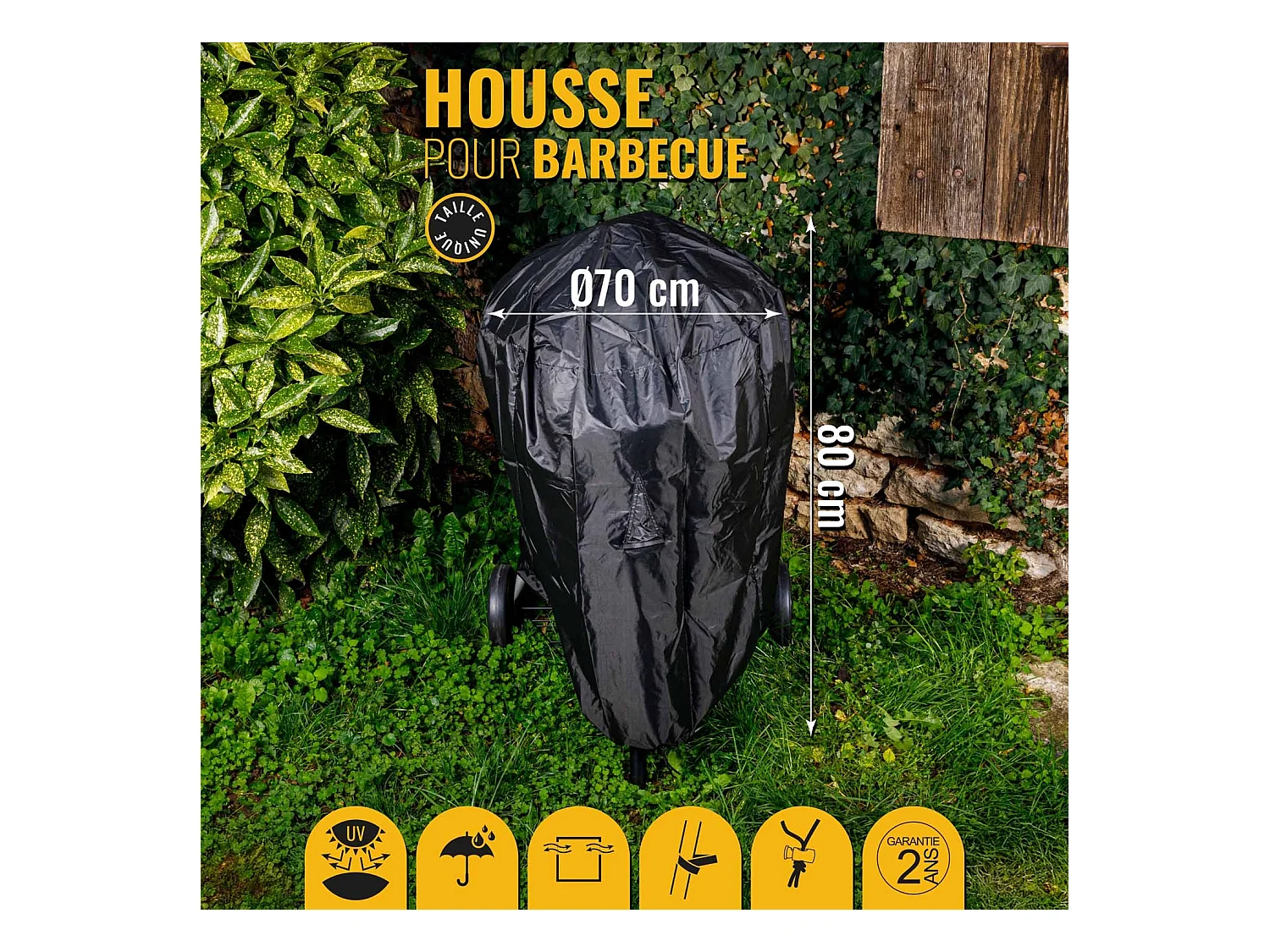 Afdekzeil Ø 70 x H 80 cm voor ronde barbecue