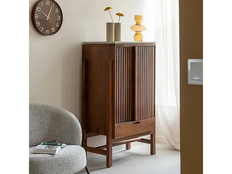 Armoire en bois d'acacia et terrazzo Kaelis