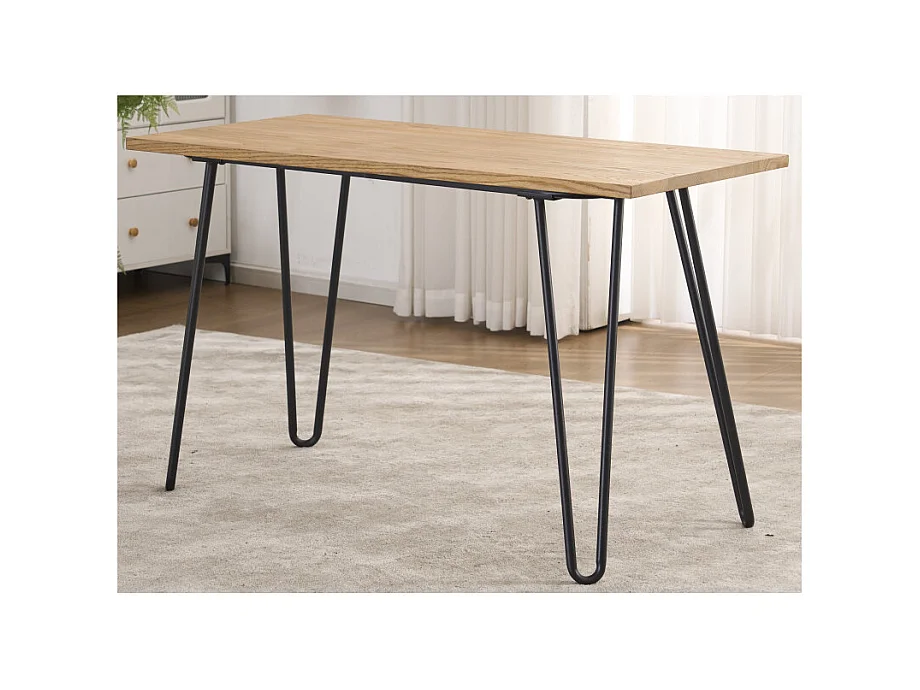 Table Industry 120 x 60 cm en métal noir mat et plateau en bois clair - Pieds épingles