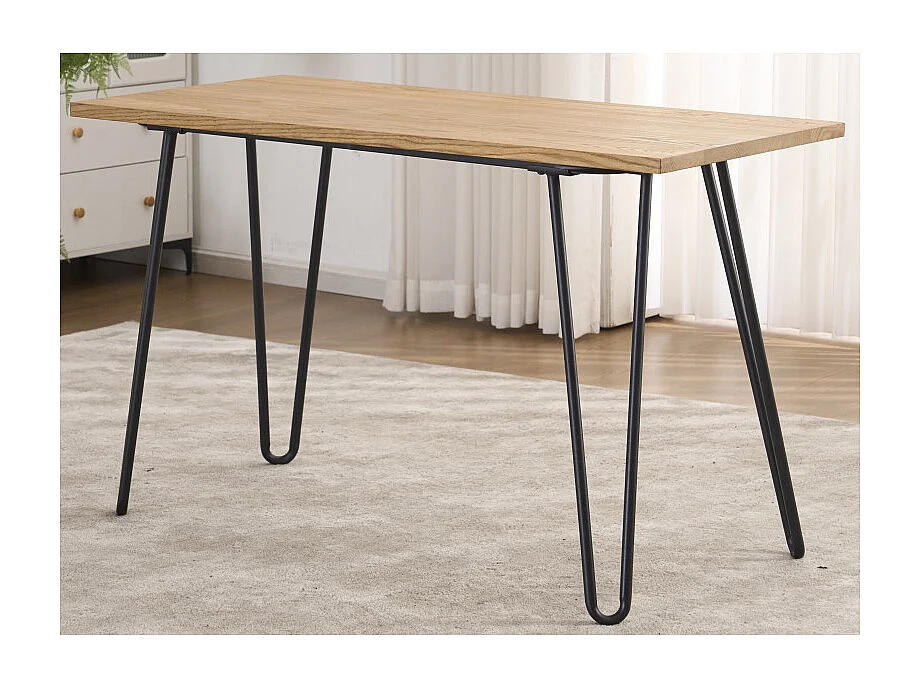 Table Industry 120 x 60 cm en métal noir mat et plateau en bois clair - Pieds épingles