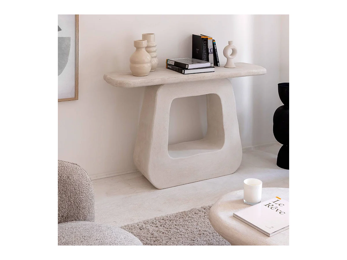 Console pied central en bois effet béton blanc Danaé
