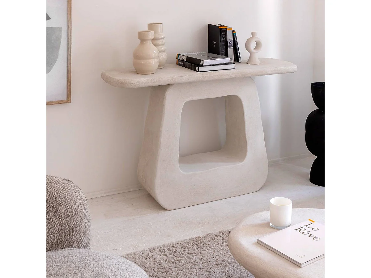 Console pied central en bois effet béton blanc Danaé