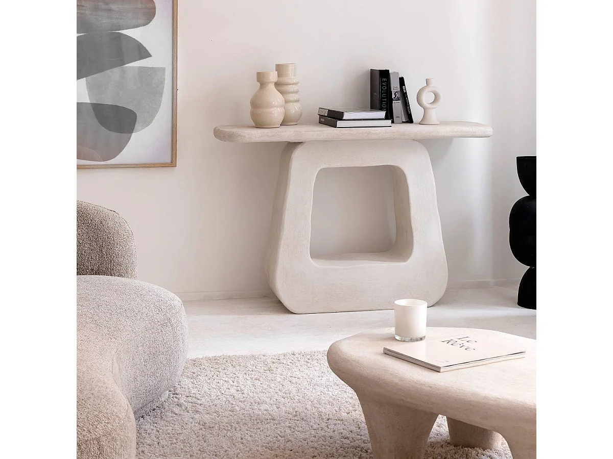 Console pied central en bois effet béton blanc Danaé