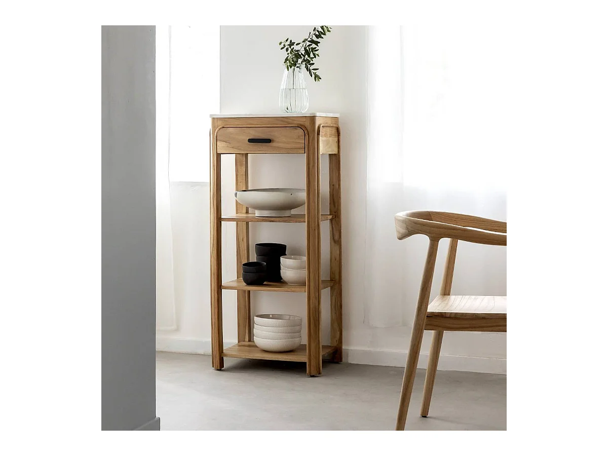 Console avec tiroir en bois d'acacia et marbre Emyr
